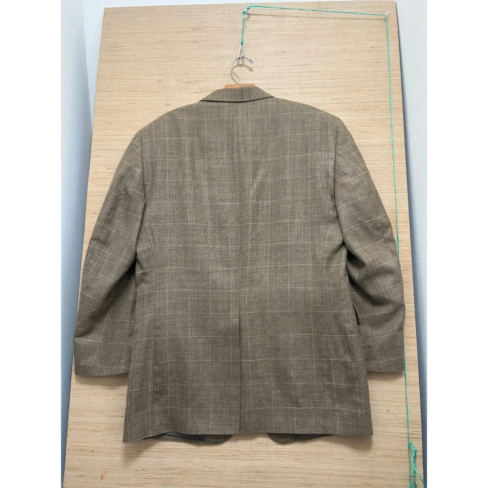 Jos A Bank Mens Tan Brown Windowpane Plaid Sport Coat‎ Blazer Jacket Size 44R